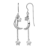 Sterling Silver Rhodium-plated D C Puffed Star and Moon Earrings view 1