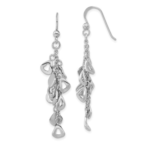 Sterling Silver Polished & Textured Contemporary Charm Dangle Earrings