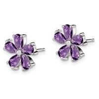 Sterling Silver Rhodium Plated Amethyst Floral Earrings view 2
