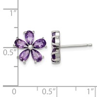 Sterling Silver Rhodium Plated Amethyst Floral Earrings view 4