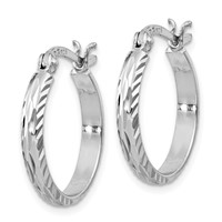Sterling Silver Rhodium-plated 2.5mm Textured Round Hoops view 2