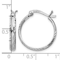 Sterling Silver Rhodium-plated 2.5mm Textured Round Hoops view 4