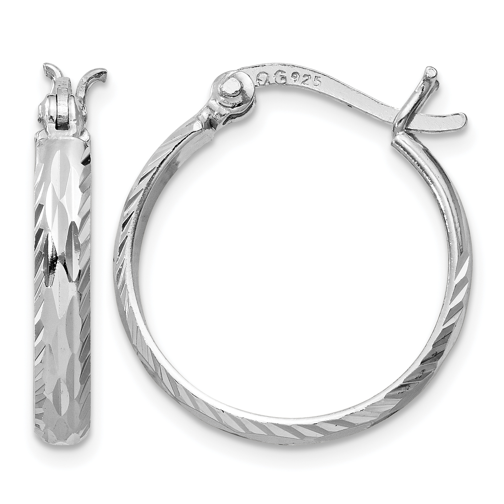 Sterling Silver Rhodium-plated 2.5mm Textured Round Hoops (QE11488)