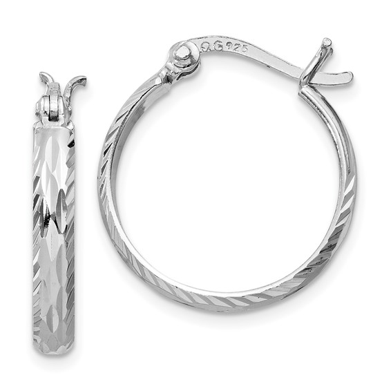 Sterling Silver 2.5mm Diamond-cut Hoop Earrings