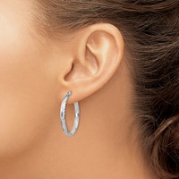 Sterling Silver Rhodium-plated 2.5mm Textured Round Hoops view 3