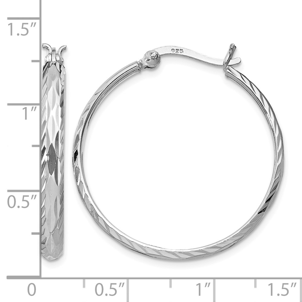 Sterling Silver Rhodium-plated 2.5mm Textured Round Hoops (QE11489)