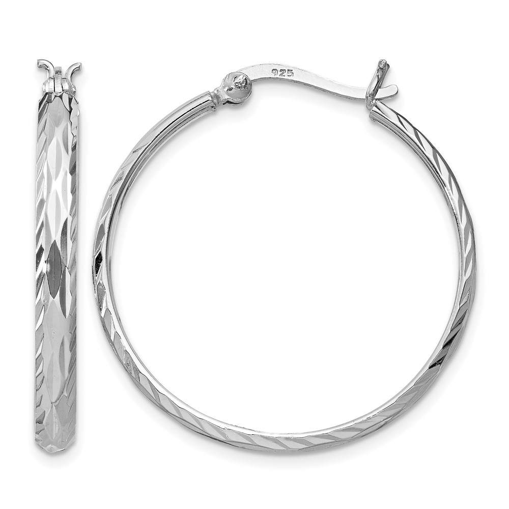 Sterling Silver Rhodium-plated 2.5mm Textured Round Hoops (QE11489)