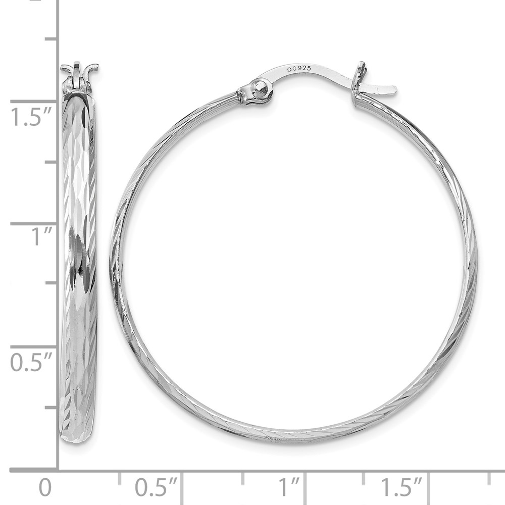 Sterling Silver Rhodium-plated 2.5mm Textured Round Hoops (QE11490)