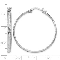 Sterling Silver Rhodium-plated 2.5mm Textured Round Hoops view 4