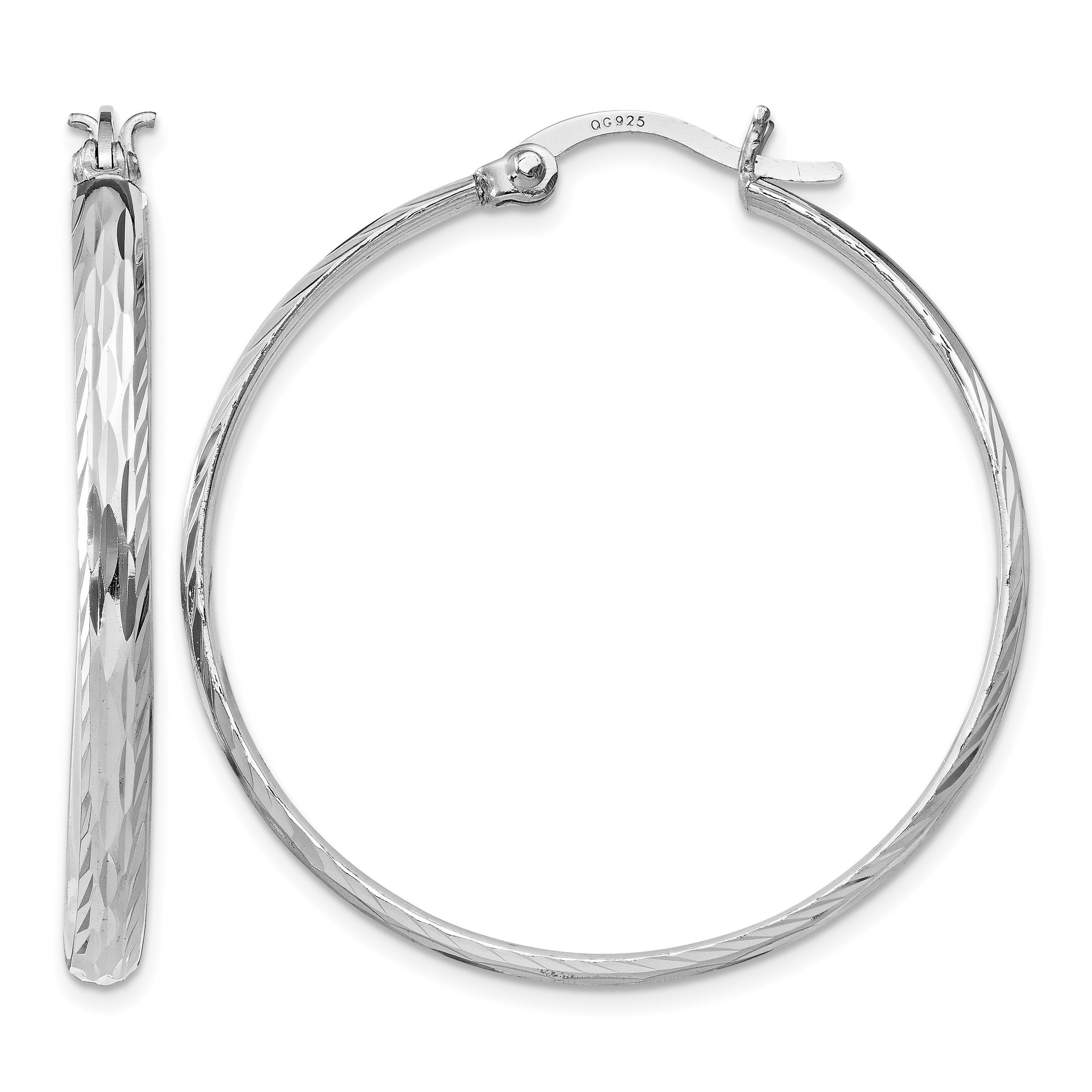 Sterling Silver Rhodium-plated 2.5mm Textured Round Hoops (QE11490)