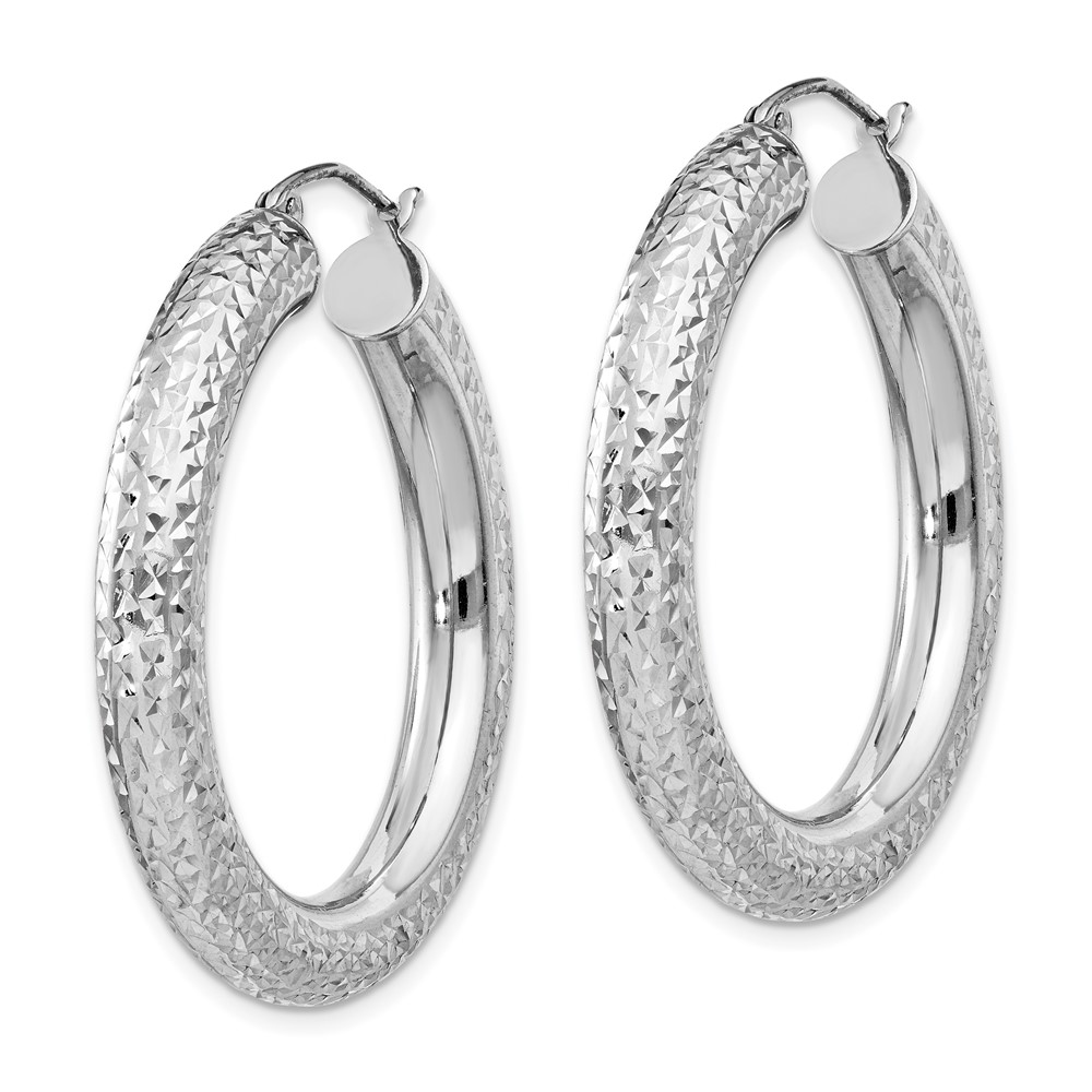 Sterling Silver Rhodium-plated Diamond Cut 4.75mm Hoop Earrings (QE11493)