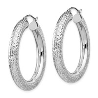 Sterling Silver Rhodium-plated Diamond Cut 4.75mm Hoop Earrings view 2