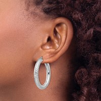 Sterling Silver Rhodium-plated Diamond Cut 4.75mm Hoop Earrings view 3