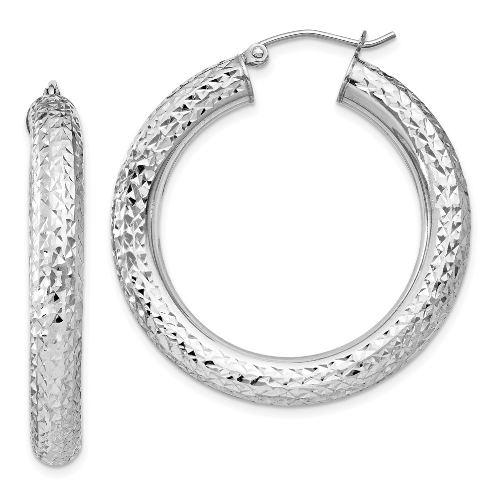 Sterling Silver Rhodium-plated Diamond Cut 4.75mm Hoop Earrings (QE11493)