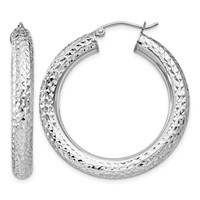 Sterling Silver Rhodium-plated Diamond Cut 4.75mm Hoop Earrings view 1