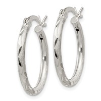 Sterling Silver Satin Diamond-cut 2x 20mm Hoop Earrings view 2