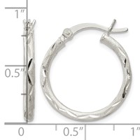 Sterling Silver Satin Diamond-cut 2x 20mm Hoop Earrings view 4