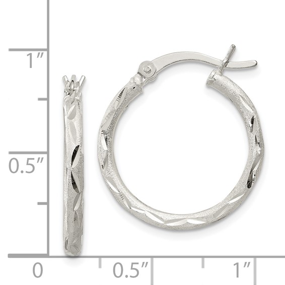 Sterling Silver 2.0mm Diamond-cut Hoop Earrings