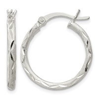 Sterling Silver Satin Diamond-cut 2x 20mm Hoop Earrings view 1