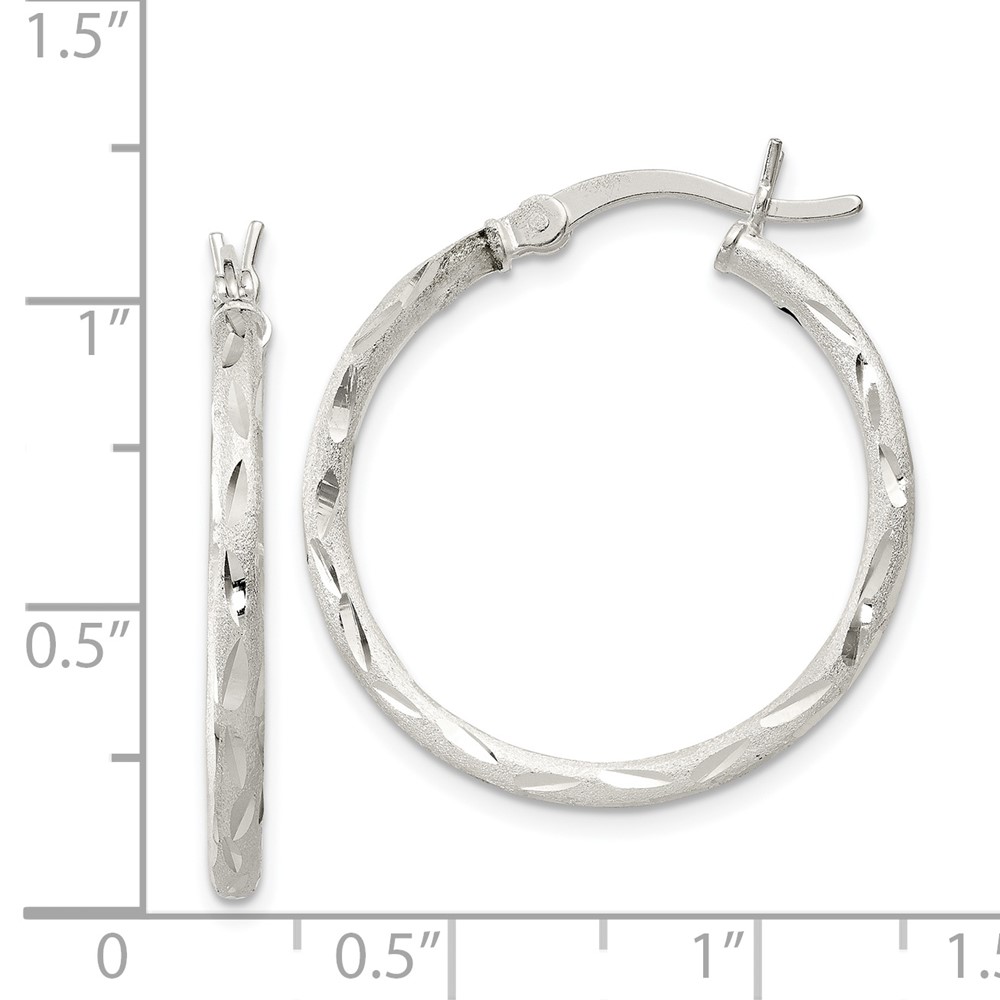 Sterling Silver Satin Diamond-cut 2x25mm Hoop Earrings (QE11495)