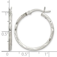 Sterling Silver Satin Diamond-cut 2x25mm Hoop Earrings view 4