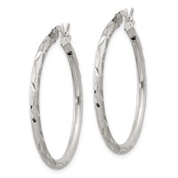 Sterling Silver Satin Diamond-cut 2x 31mm Hoop Earrings view 2