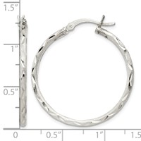 Sterling Silver Satin Diamond-cut 2x 31mm Hoop Earrings view 4