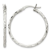 Sterling Silver Satin Diamond-cut 2x 31mm Hoop Earrings view 1