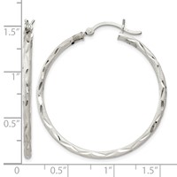 Sterling Silver Satin Diamond-cut 2x 35mm Hoop Earrings view 4