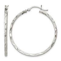 Sterling Silver Satin Diamond-cut 2x 35mm Hoop Earrings view 1