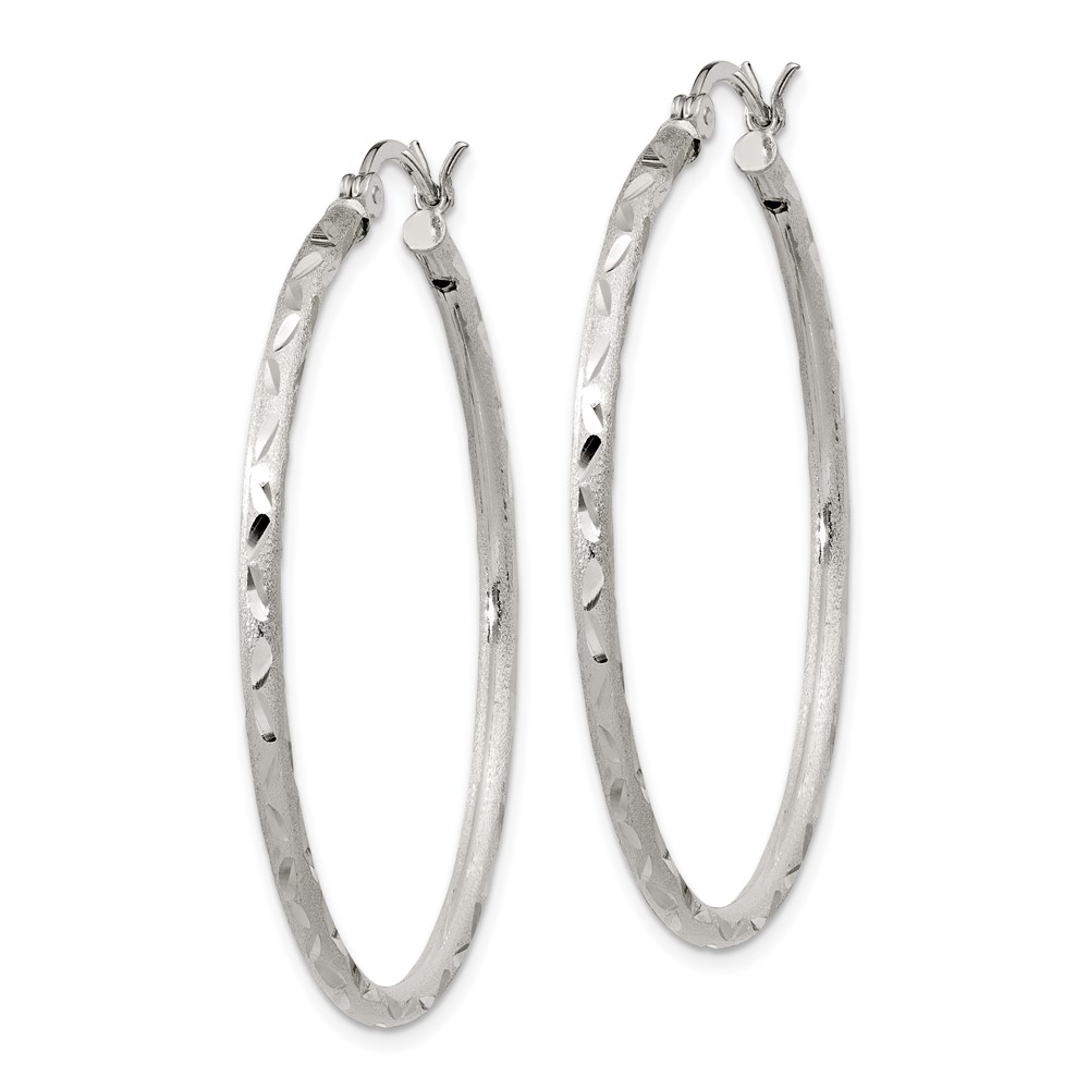 Sterling Silver Satin Diamond-cut 2x40mm Hoop Earrings (QE11498)