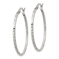 Sterling Silver Satin Diamond-cut 2x 40mm Hoop Earrings view 2