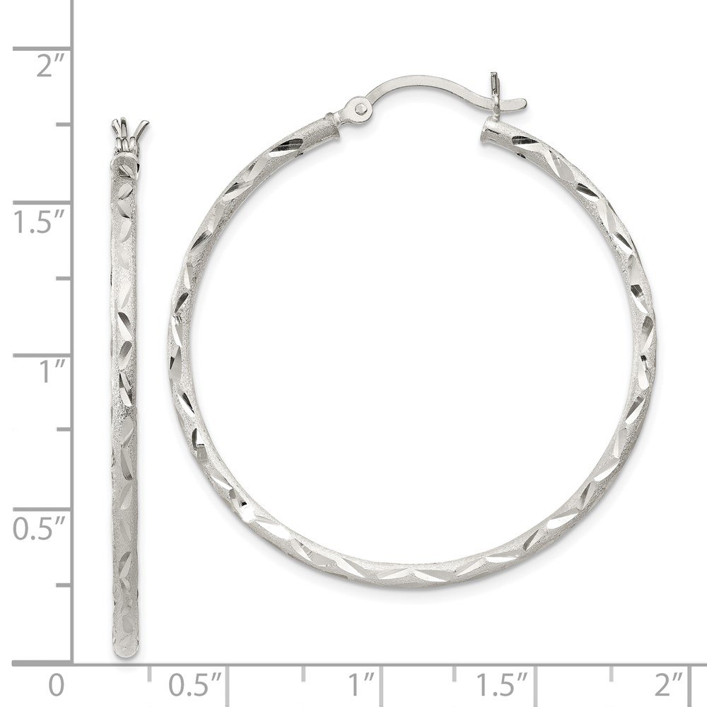 Sterling Silver Satin Diamond-cut 2x40mm Hoop Earrings (QE11498)