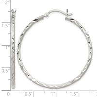 Sterling Silver Satin Diamond-cut 2x 40mm Hoop Earrings view 4