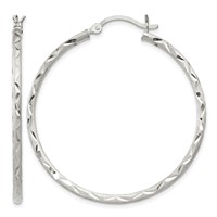 Sterling Silver Satin Diamond-cut 2x 40mm Hoop Earrings view 1