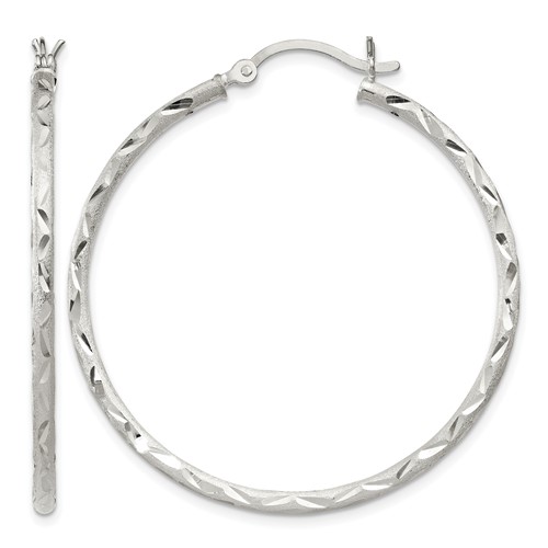 Sterling Silver Satin Diamond-cut 2x 40mm Hoop Earrings