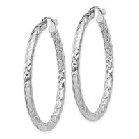 Sterling Silver Rhodium-plated Textured 3x 40mm Hoop Earrings view 2