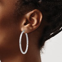 Sterling Silver Rhodium-plated Textured 3x 40mm Hoop Earrings view 3
