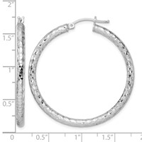 Sterling Silver Rhodium-plated Textured 3x 40mm Hoop Earrings view 4