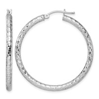 Sterling Silver Rhodium-plated Textured 3x 40mm Hoop Earrings view 1