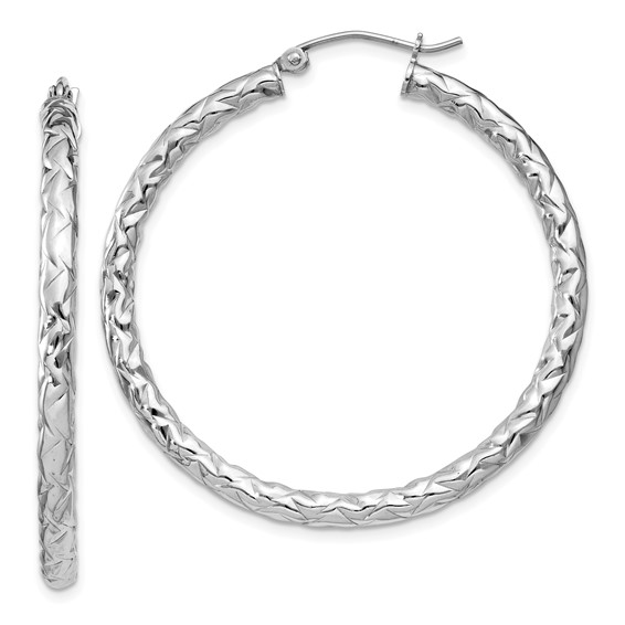 Sterling Silver 3.0mm Textured Hoop Earrings