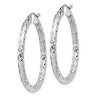 Sterling Silver Rhodium-plated Textured 3x 35mm Hoop Earrings view 2