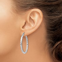 Sterling Silver Rhodium-plated Textured 3x 35mm Hoop Earrings view 3