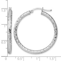Sterling Silver Rhodium-plated Textured 3x 35mm Hoop Earrings view 4