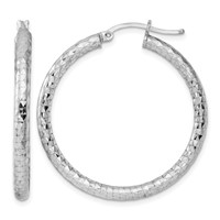 Sterling Silver Rhodium-plated Textured 3x 35mm Hoop Earrings view 1