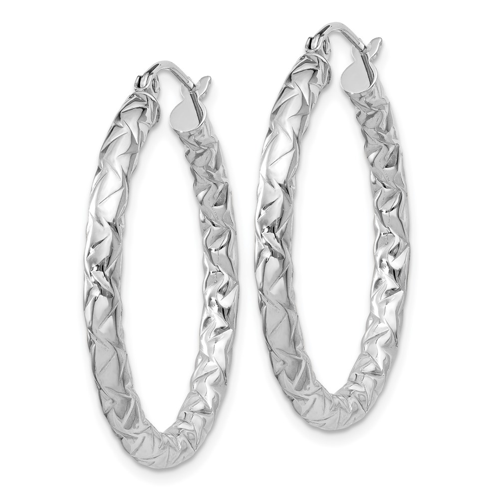 Sterling Silver Rhodium-plated Textured 3x30mm Hoop Earrings (QE11504)