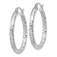 Sterling Silver Rhodium-plated Textured 3x 30mm Hoop Earrings view 2