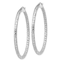 Sterling Silver Rhodium-plated Textured 3x 50mm Hoop Earrings view 2