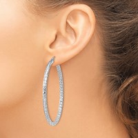 Sterling Silver Rhodium-plated Textured 3x 50mm Hoop Earrings view 3