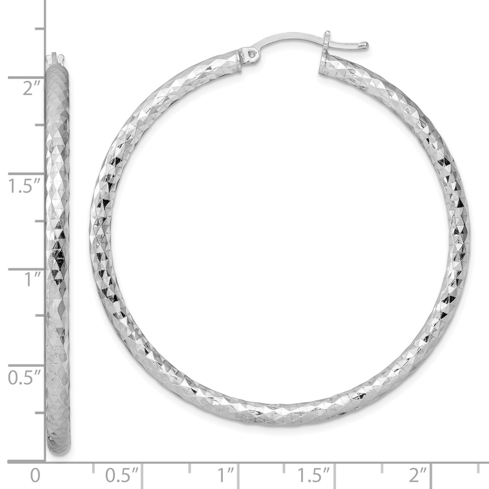Sterling Silver Rhodium-plated Textured 3x50mm Hoop Earrings (QE11505)